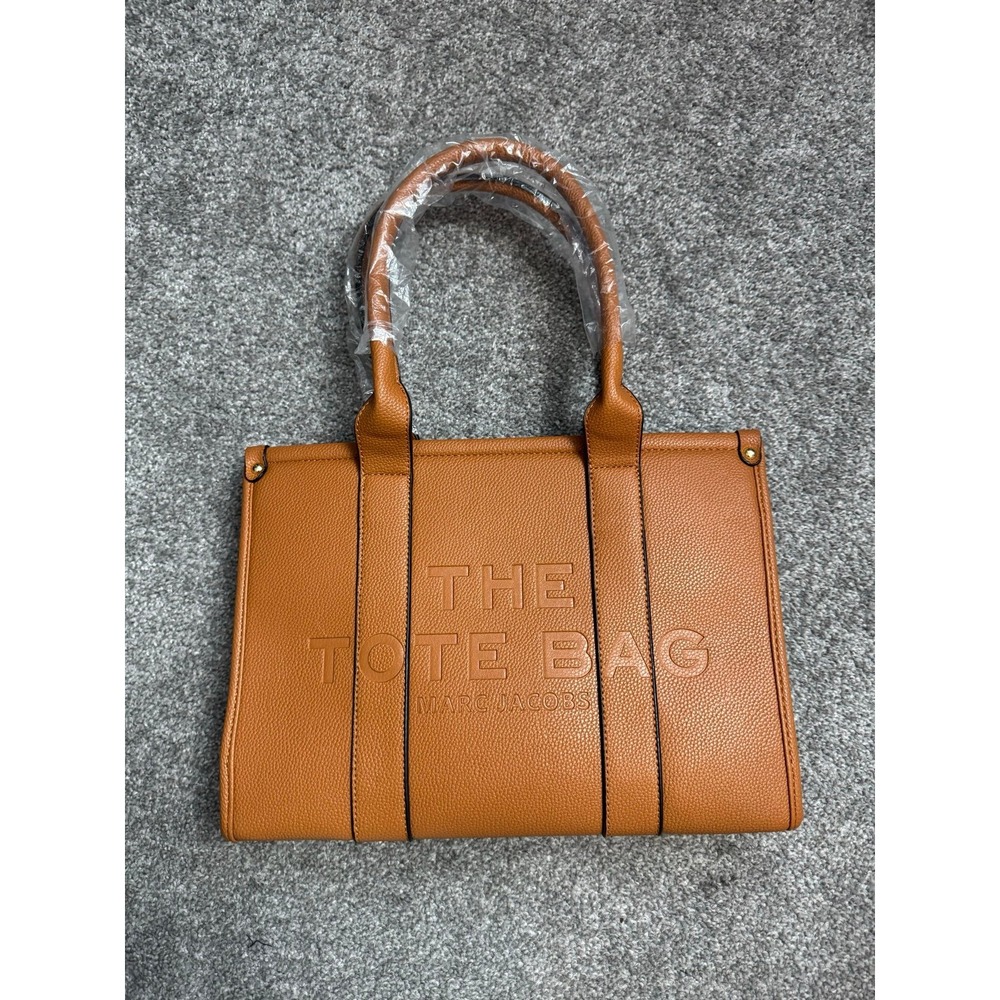 Cognac Pebble Leather Style Tote Bag with Strap and Wristlet Handbag